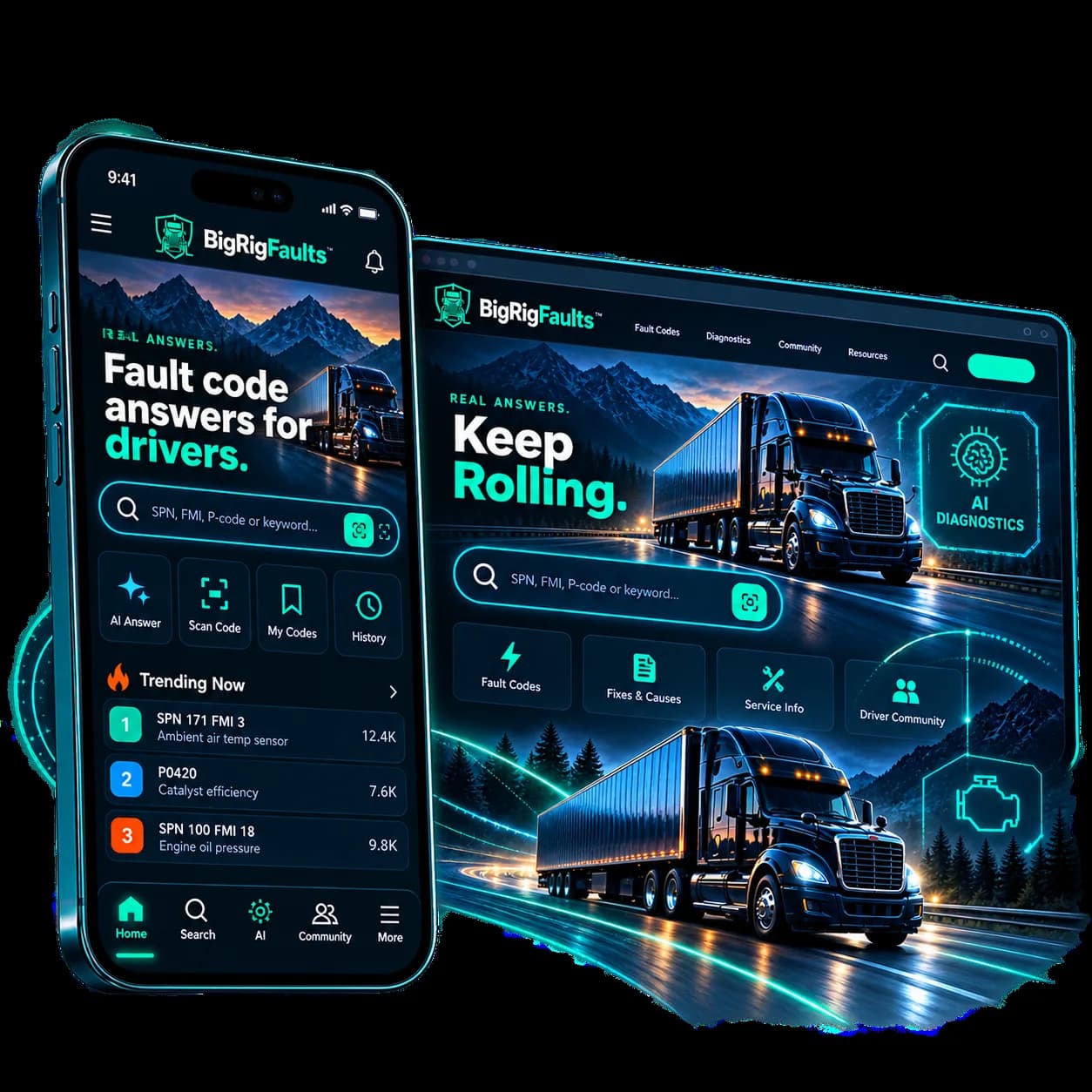 BigRigFaults mobile and browser experience